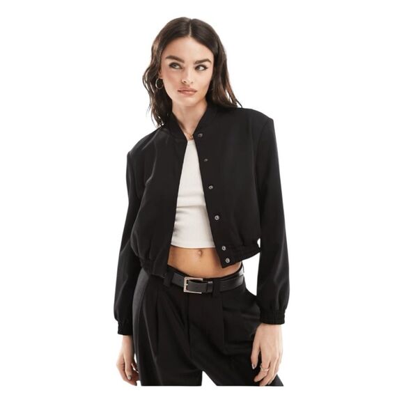 ASOS Design Strong Shoulder Tailored Bomber Jacket Black 4 - Picture 1 of 10